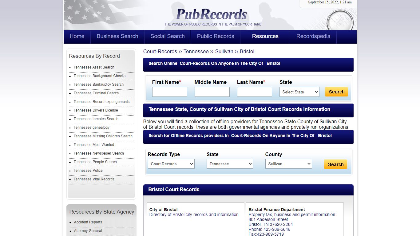 Bristol, Sullivan County, Tennessee Court Records