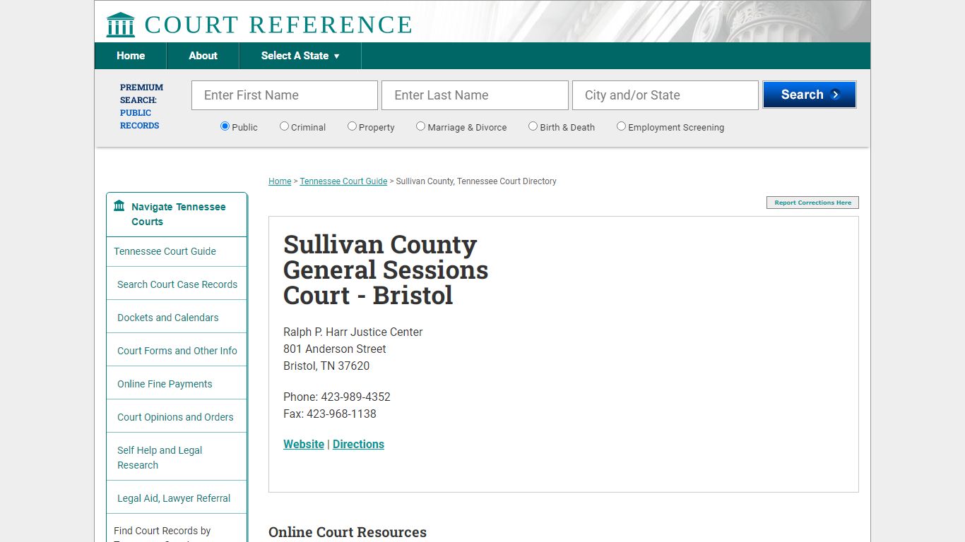 Sullivan County General Sessions Court - Bristol - CourtReference.com