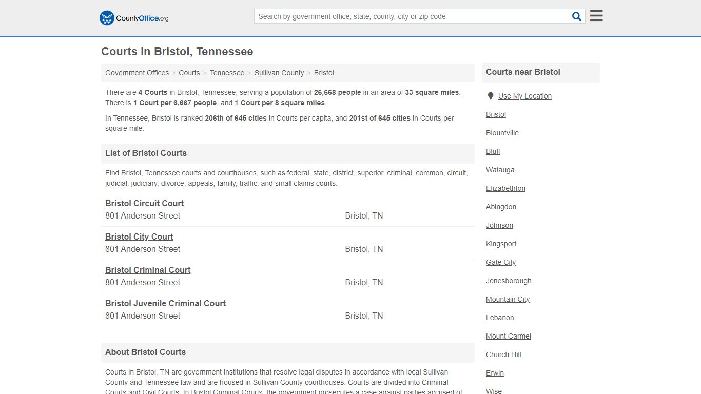 Courts - Bristol, TN (Court Records & Calendars) - County Office